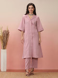 Varanga Women Pink Shirt Collar Neck A-Line Kurta Paired With Tonal Bottom