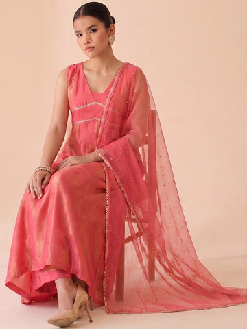Desert Rose Flared Slit Women's Kurta Set With Dupatta