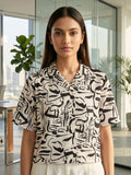 Black Coloured Short Sleeves Shirt Collar Top