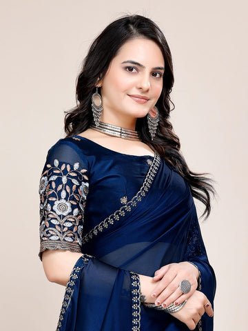 Varanga Embellished Embroidered Silk Blend Designer Saree