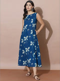 Indigo Floral Stunning Heart-Shaped Back Cut-Out Dress