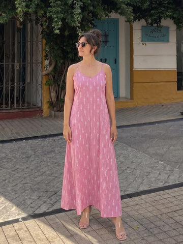 Dusty Pink Geometric Spaghetti Dress