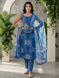 Abstract Cotton Sleeveless Kurta Set With Dupatta
