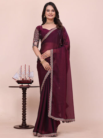 Varanga Embellished Embroidered Poly Chiffon Designer Saree