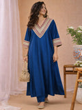 Zari Embroidered Lace Neck Flared Kaftan with Trouser