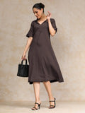 Varanga Women  Beige Shirt Collar A Line Dress