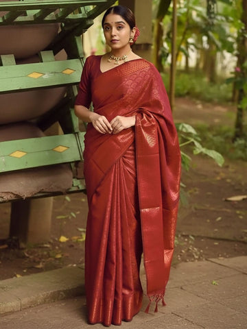 Ethnic Motifs Silk Cotton Handloom Banarasi Saree