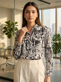White Coloured Slim Collar Long Sleeves Geometric Shirt