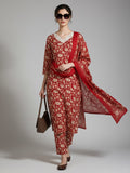 Varanga Women Gota Embroidered Yoke Kurta With Trousers And Dupatta