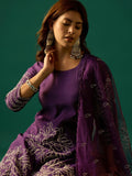 Hand-Embroidered Kurta Paired With Solid Ankle-Length Trousers And Embroidered Dupatta
