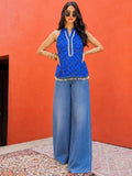 Blue Bandhani Print Fusion Top