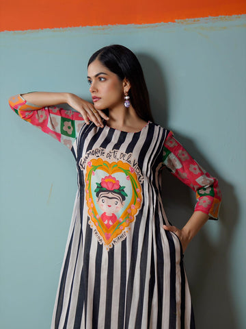 Vibrant Botanical Midnight Kurta