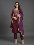 Varanga Women Purple Gold Toned Ethnic Motifs Embroidered Gotta Patti Kurta With Trousers Dupatta