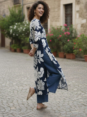 Varanga Navy Night Floral Kurta