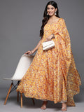 Varanga Yellow Women Floral Printed Georgette Anarkali Kurta