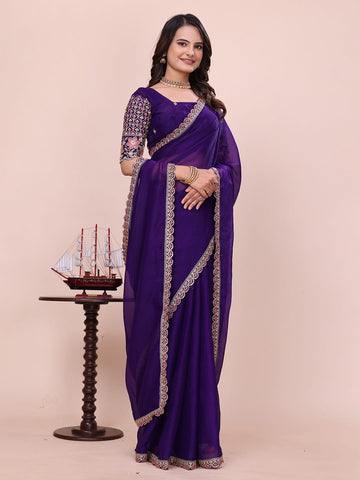 Varanga Floral Embroidered Poly Chiffon Heavy Work Saree