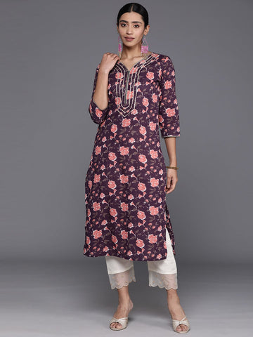 KSUT Women Magenta Floral Printed Gotta Patti Kurta