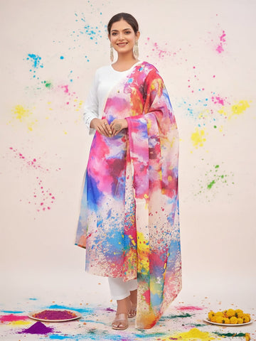 Varanga Women Self Embroidered Schiffli Bordered Kurta with Trouser & Multicolor Dupatta