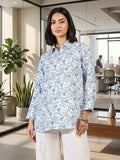 White Coloured Slim Collar Long Sleeves Floral Shirt