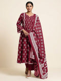Varanga Women Ethnic Jaipuri Printed Pintuck Yoke With Trouser & Dupatta