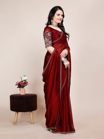 Varanga Embellished Embroidered Silk Blend Heavy Work Saree