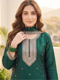 Vichitra Bead-Embellished Round Neck Kurta Solid Ankle-Length Trousers, And An Elegant Embroidered Dupatta