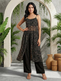 Midnight Bandhani High-Slit Kurta & Palazzo Set with front high slit cut
