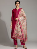 Varanga Women Pink Woven Zari Embroidered Straight Kurta With Bottom And Dupatta
