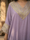 Zari Embroidered Lace Neck Flared Kaftan with Trouser