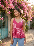 Varanga Fuchsia & Pink Floral Babydoll Top With Gathered Waist