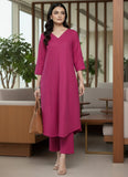 Varanga Women Magenta Solid A-Line Kurta Paired With Tonal Bottom