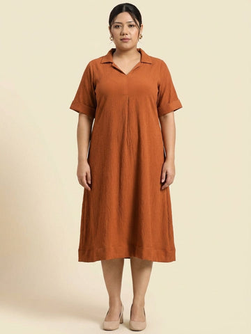 Varanga Women  Beige Shirt Collar A Line Dress