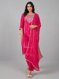 Varanga Women Kurta Adorned With Thread Embroidery, Teamed With Trousers And Paired With Dupatta Featuring Lurex And Lace Detailing