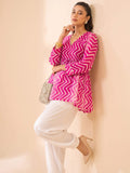 Fuchsia Chevron-Print Peplum Top.
