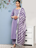 Varanga Women Purple Bandhani Printed Kurta with Trousers & With Dupatta