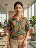 Multi Coloured Short Sleeves Shirt Collar Top