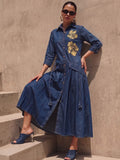 Denim Shirt Dress with Floral Applique work