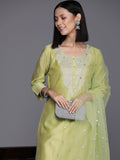 Varanga Women Green Floral Embroidered Chanderi Silk Kurta With Trousers And Dupatta