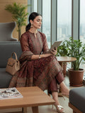 Varanga Women Brown Printed Straight Kurta Paired With Solid Bottom And Printed Dupatta