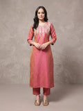 Varanga Women Coral Gota Patti Kurta With Gota Embellishmant On Sleeves