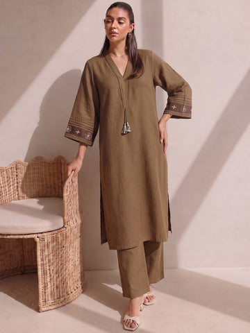 Mocha Crema Embroidered Women'S Kurta Set