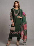 Varanga Women Floral Heavy Thread Embroidered Schffili Hem Kurta With Trouser & Dupatta