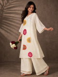 Embroidered A-Line Kurta With Multicolor Floral Motifs.