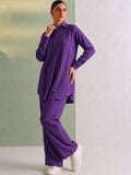 Women Purple Solid Relaxed-Fit Shirt & Wide-Leg Co-Ord Set