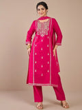 Kurta Adorned With Thread Embroidery, Teamed With Trousers And Paired With Dupatta Featuring Lace Detailing