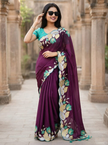 chiffon saree with embroidered border