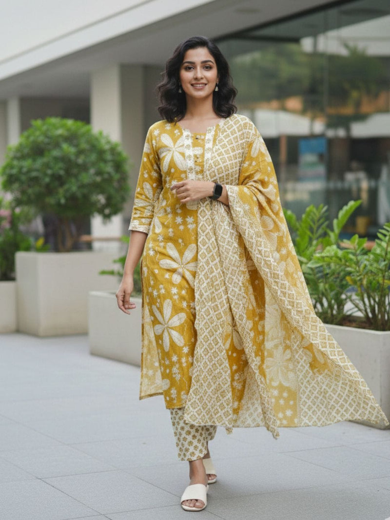 Varanga Women Floral Printed Regular Kurta with Trousers & With Dupatta