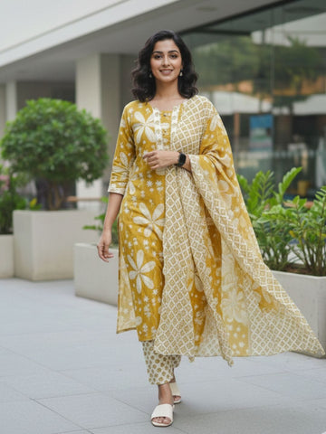 Varanga Women Floral Printed Regular Kurta with Trousers & With Dupatta