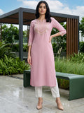 Varanga Women Mauve Straight Kurta With Gota Lace Embellished Kurta.