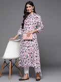 Varanga Off White And Pink Women Printed Mandarin Collar Gotta Patti Kurta